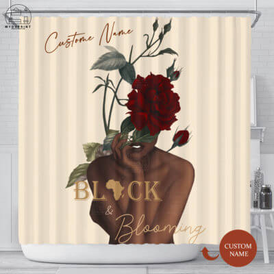 Black & Blooming Rose Black Pride Personalized Shower Curtain 2 showercurtains2 1