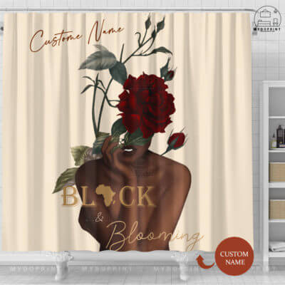 Black & Blooming Rose Black Pride Personalized Shower Curtain 3 showercurtains3 1