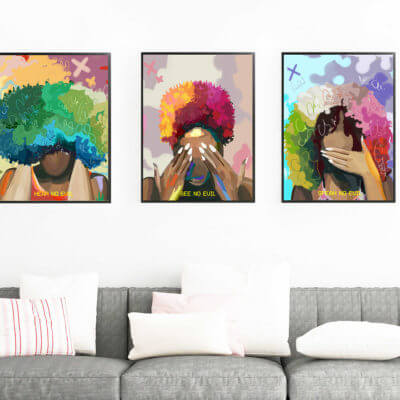 Hear No Evil, See No Evil, Speak No Evil Wise Woman 3 Pieces Canvases 1 mockup 1 optimized