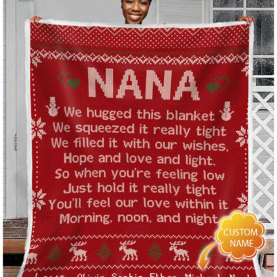 _Hi Nana We Hugged This Chrismas Personalized Fleece Blanket 1 77336725 138f 11eb bbce 0242ac120002 banner blanket snow girl black optimized