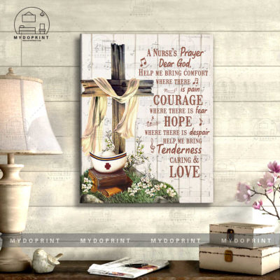 A Nurse's Prayer Old Rugged Cross White Ribbon Wall Art Canvas 2 canvas doc 16x20 optimized