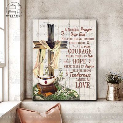 A Nurse's Prayer Old Rugged Cross White Ribbon Wall Art Canvas 3 canvas doc 24x30 optimized