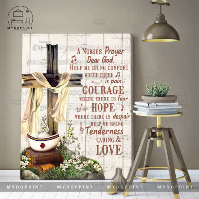 A Nurse's Prayer Old Rugged Cross White Ribbon Wall Art Canvas 4 canvas doc 30x40 optimized