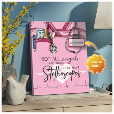 Not All Angels Have Wings, Some Have Stethoscope Pink Board Personalized Wall Art Canvas 3 b6a1a85a 42b4 11eb 806d 0242ac120002 canvas doc20x24 optimized