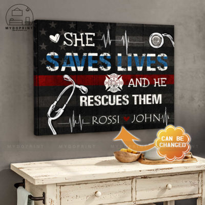 She Saves Lives And He Rescues Them Personalized Wall Art Canvas 5 2630a65b 596e 11eb a705 0242ac120002 cv ngang 27x33 optimized