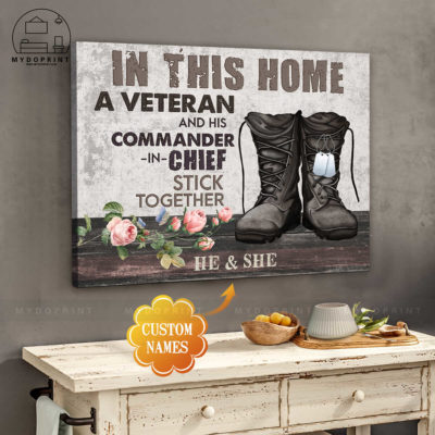 In This Home A Veteran & His Lovely Wife Stick Together Personalized Wall Art Canvas 4 c9b77edf 80c5 11eb ba90 0242ac120002 cv ngang 27x33 optimized