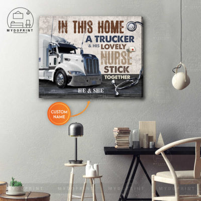 In This Home A Trucker His Lovely Nurse Stick Together Personalized Wall Art Canvas Version White Truck 2 1663f4c6 8c59 11eb 977d 0242ac120002 canvashorizontal16x20 optimized