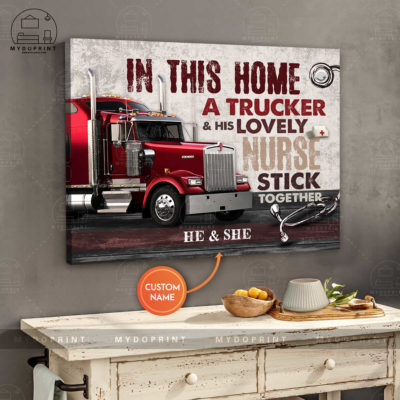 In This Home A Trucker His Lovely Nurse Stick Together Personalized Wall Art Canvas Version Red Truck 4 9468f63c 8c59 11eb 977d 0242ac120002 canvashorizontal24x30 optimized