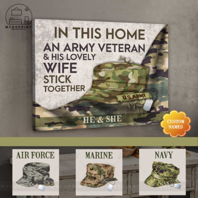 In This Home An Air Force Veteran & His Lovely Wife Stick Together Personalized Wall Art Canvas 1 cv ngang 27x33 4pics optimized