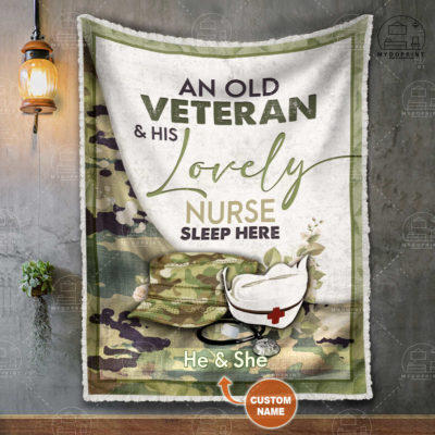 An Old Veteran & His Lovely Nurse Sleep Here Personalized Fleece Blanket 1 5c66464c 8e1f 11eb 977d 0242ac120002 blanket treo mockup 1 optimized