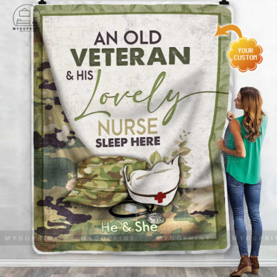 An Old Veteran & His Lovely Nurse Sleep Here Personalized Fleece Blanket 2 5e8f59d7 8e1f 11eb 977d 0242ac120002 mokup ao xanh optimized