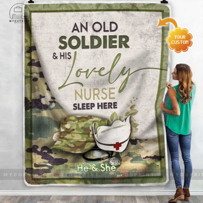 An Old Soldier & His Lovely Nurse Sleep Here Personalized Fleece Blanket 3 26763946 8e21 11eb 977d 0242ac120002 mokup ao xanh optimized