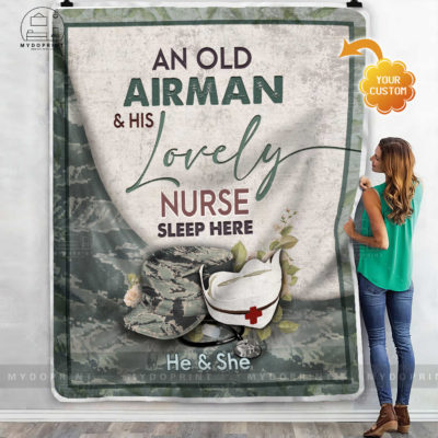 An Old Airman & His Lovely Nurse Sleep Here Personalized Fleece Blanket 4 cbdbaec6 8e21 11eb 977d 0242ac120002 mokup ao xanh optimized