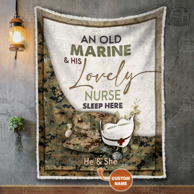 An Old Marine & His Lovely Nurse Sleep Here Personalized Fleece Blanket 2 4377cd0d 8e22 11eb 977d 0242ac120002 blanket treo mockup 1 optimized