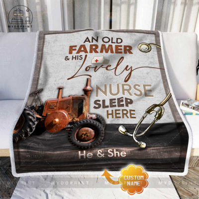 An Old Farmer & His Lovely Nurse Sleep Here Personalized Fleece Blanket 2 5450564a 9076 11eb 9ea8 0242ac120002 blanket phong khach optimized