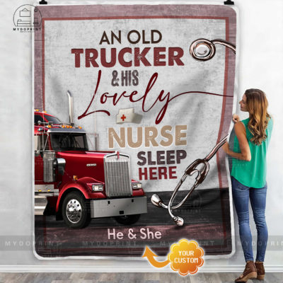 An Old Trucker & His Lovely Nurse Sleep Here Personalized Fleece Blanket Version Red Truck 3 20990c90 91cf 11eb 9ea8 0242ac120002 mokup ao xanh optimized