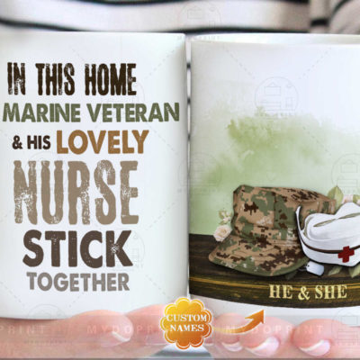 In This Home A Marine Veteran & His Lovely Nurse Stick Together Personalized Mug 1 7b57fa4c 91f9 11eb 9ea8 0242ac120002 marine optimized