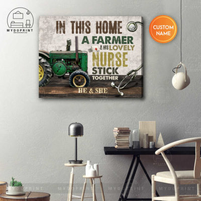 In This Home A Farmer & His Lovely Nurse Stick Together Version Green Tractor Personalized Wall Art Canvas 4 845206c9 95e3 11eb 9ea8 0242ac120002 canvashorizontal16x20 optimized