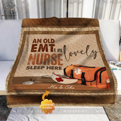 An Old EMT & His Lovely Nurse Sleep Here Personalized Fleece Blanket 2 blanket phong khach recovered optimized