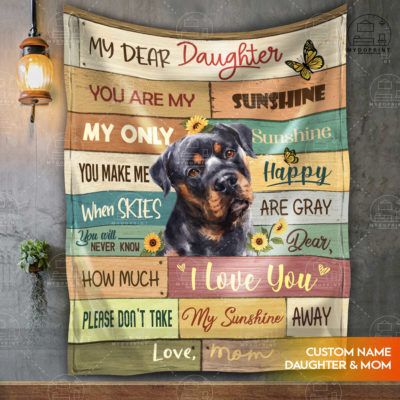 My Dear Daughter Rottweiler & Sunflower Personalized Fleece Blanket 2 b0604b98 990e 11eb b217 0242ac120002 blanket treo mockup optimized