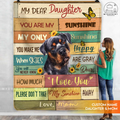 My Dear Daughter Rottweiler & Sunflower Personalized Fleece Blanket 3 b40c02ac 990e 11eb b217 0242ac120002 mokup ao xanh optimized