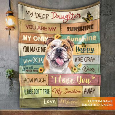 My Dear Daughter Bulldog & Sunflower Personalized Fleece Blanket 2 0707f070 990f 11eb b217 0242ac120002 blanket treo mockup optimized