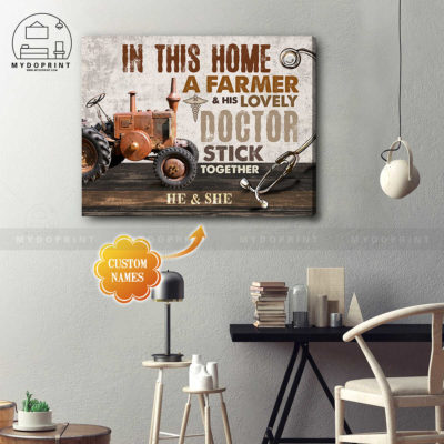 In This Home A Farmer & His Lovely Doctor Stick Together Personalized Wall Art Canvas 2 8db3e7ea 9b38 11eb a590 0242ac120002 cv ngang 19x23 optimized