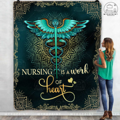 Nursing Is A Work Of Heart Caduceus Nurse Fleece Blanket 3 f06d160b a742 11eb 928b 0242ac120002 mokup ao xanh optimized