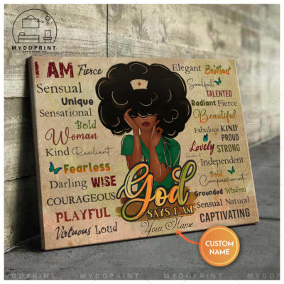 God Says I Am Black Nurse Personalized Wall Art Canvas 2 1b580eb5 b312 11eb 8a98 0242ac120002 mockup ngang moi optimized
