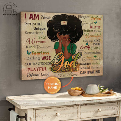 God Says I Am Black Nurse Personalized Wall Art Canvas 5 24f6f0d3 b312 11eb 8a98 0242ac120002 canvashorizontal24x30 optimized