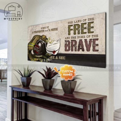 Home Of A Firefighter & A Nurse Personalized Wall Art Canvas 20x40in 10x20in 1 b7e73ead b706 11eb bfc7 0242ac120002 canvas2040 mockupngang2 optimized