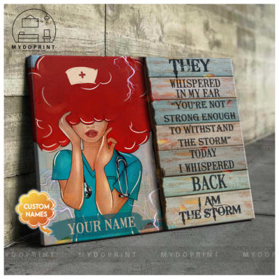 I Am Storm Red Head Nurse Personalized Wall Art Canvas 2 c7c753f7 c832 11eb 92ae 0242ac120002 mockup ngang moi optimized