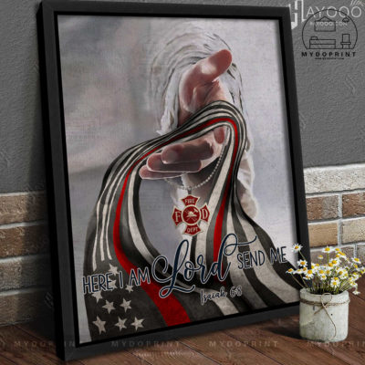 Here I Am Lord Send Me God's Hand Firefighter Frame Canvas Wall Art Canvas 2 990f3f3a d177 11eb a229 0242ac120002 khung optimized