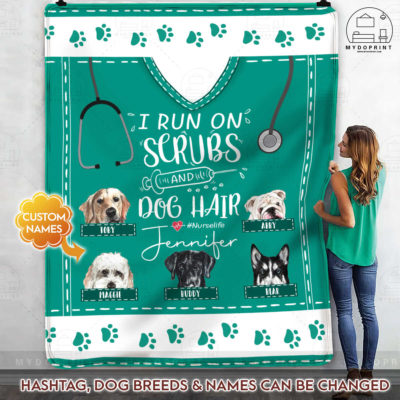 I Run On Scrubs & Dog Hair Personalized Fleece Blanket 4 b6d87c2e fa94 11eb 8d83 0242ac120002 mokup ao xanh 1 optimized
