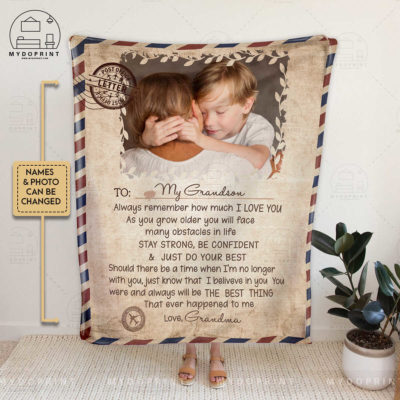 Gift For Son Grandson Letter To My Grandson Custom Photo Fleece Blanket 1 ffafaea1 3005 11ec a8bb 0242ac120002 5