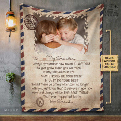 Gift For Son Grandson Letter To My Grandson Custom Photo Fleece Blanket 2 047b6c1a 3006 11ec a8bb 0242ac120002 1