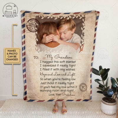 Gift For Son Grandson Letter To My Grandson I Hugged This Soft Blanket Custom Photo Fleece Blanket 1 da16de24 3016 11ec a8bb 0242ac120002 3