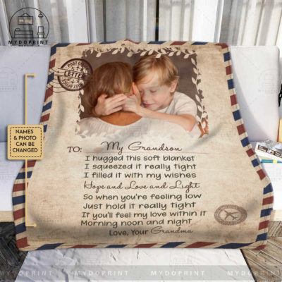 Gift For Son Grandson Letter To My Grandson I Hugged This Soft Blanket Custom Photo Fleece Blanket 2 dfdbe8ee 3016 11ec a8bb 0242ac120002 1