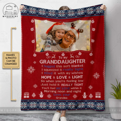 Gift For Daughter Granddaughter To My Granddaughter I Hugged This Blanket Custom Photo Christmas Fleece Blanket 2 05a621b4 3227 11ec a8bb 0242ac120002 3