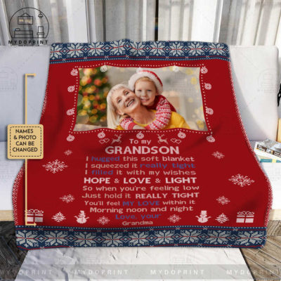 Gift For Son Grandson To My Grandson I Hugged This Blanket Custom Photo Christmas Fleece Blanket 2 7bdc4ff9 3228 11ec a8bb 0242ac120002 1
