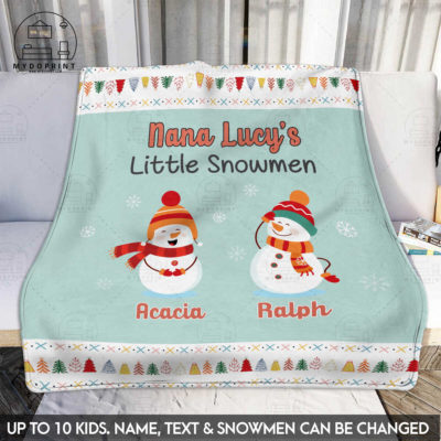 Gift For Grandma Nana Lucy's Little Snowmen Christmas Personalized Fleece Blanket 2 7f172974 370a 11ec a782 0242ac120002 2 optimized