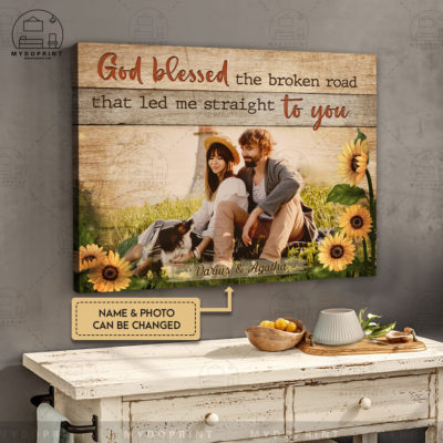 Anniversary Gifts God Blessed The Broken Road That Led Me Straight To You Sunflower Custom Photo Canvas Wall Art 3 e7c69665 4155 11ec abe9 0242ac120002 canvashorizontal24X30 4con