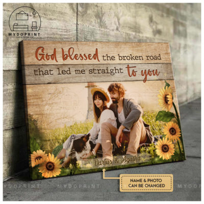 Anniversary Gifts God Blessed The Broken Road That Led Me Straight To You Sunflower Custom Photo Canvas Wall Art 2 13c97d48 4156 11ec abe9 0242ac120002 mockup20ngang20moi