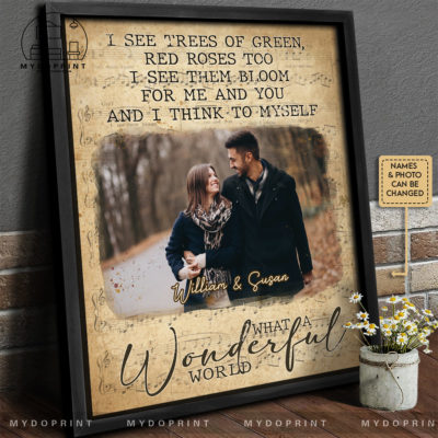 Anniversary Gifts What A Wonderful World Vintage Music Sheet Custom Photo Canvas Wall Art 2 khung1417