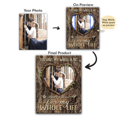 Anniversary Gifts You Have My Whole Heart For My Whole Life Custom Photo Yellow Tree Bark Canvas Wall Art 1 3 optimized