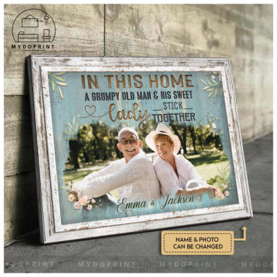 Anniversary Gifts In This Home A Grumpy Old Man & His Sweet Lady Stick Together Custom Photo Canvas Wall Art 2 86283a5d 67bd 11ec 918a 0242ac120002 mockup20ngang20moi1417