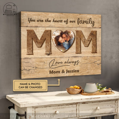 Mother's Day Gift Mom You're The Heart Of Our Family Custom Photo Faux Wooden Canvas Wall Art 2 ed781bb4 7cf6 11ec 8ab5 0242ac120002 canvashorizontal1417