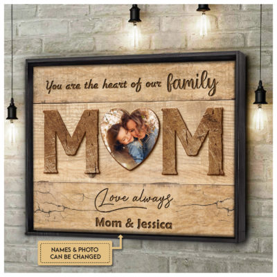 Mother's Day Gift Mom You're The Heart Of Our Family Custom Photo Faux Wooden Canvas Wall Art 3 f113a9bd 7cf6 11ec 8ab5 0242ac120002 cv20ngang20new