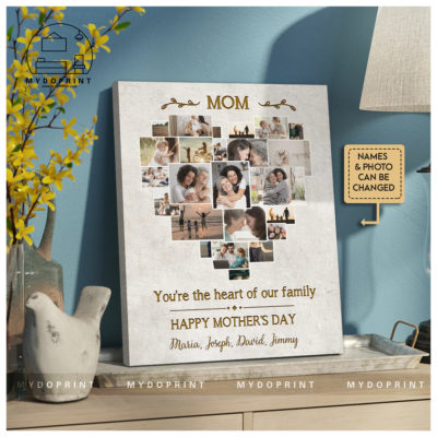 Mother's Day Gift Mom You're The Heart Of Our Family Version 2 Custom Photos Canvas Wall Art 4 canvas Doc20x241417 2