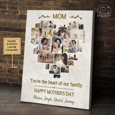Mother's Day Gift Mom You're The Heart Of Our Family Version 2 Custom Photos Canvas Wall Art 5 cv doc 11417
